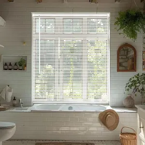 Cordless Vinyl Mini L Blinds 22" W x 72" H 1" Slat White Horizontal Window Blind for Door Camper Light Filtering Interiors Arrive 1/2 Inch Narrower Indoor