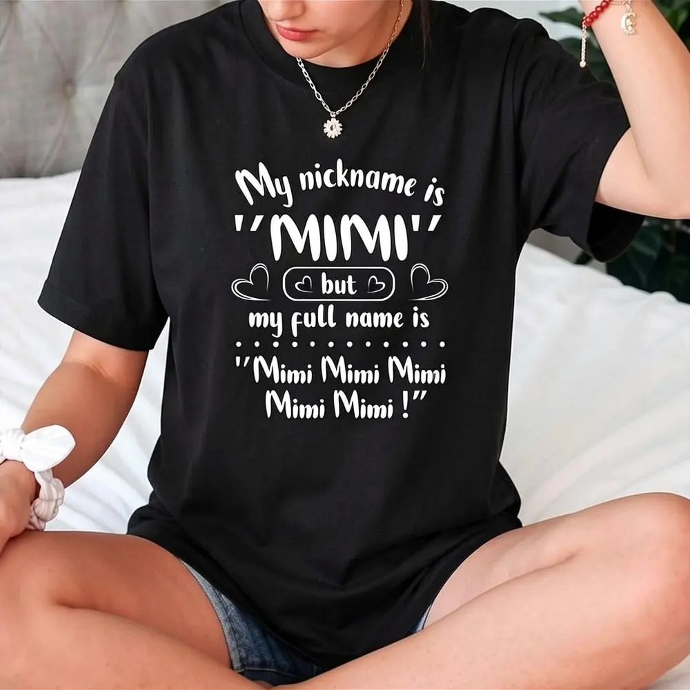 Casual Women's Short Sleeve Crew Neck T Shirt Featuring Quote "Mimi" for All Seasons