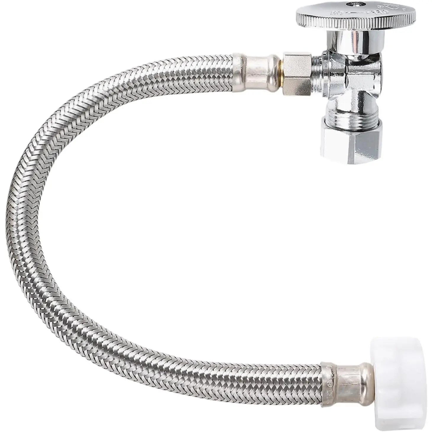 Toilet Hose Water  Line Kit - 12" Length 3/8" COMP x 7/8"  Braided Toilet Connector Hose & Shut Off Toilet Water 1/2 inch NOM Inlet x 3/8 inch OD Compression Outlet Angle