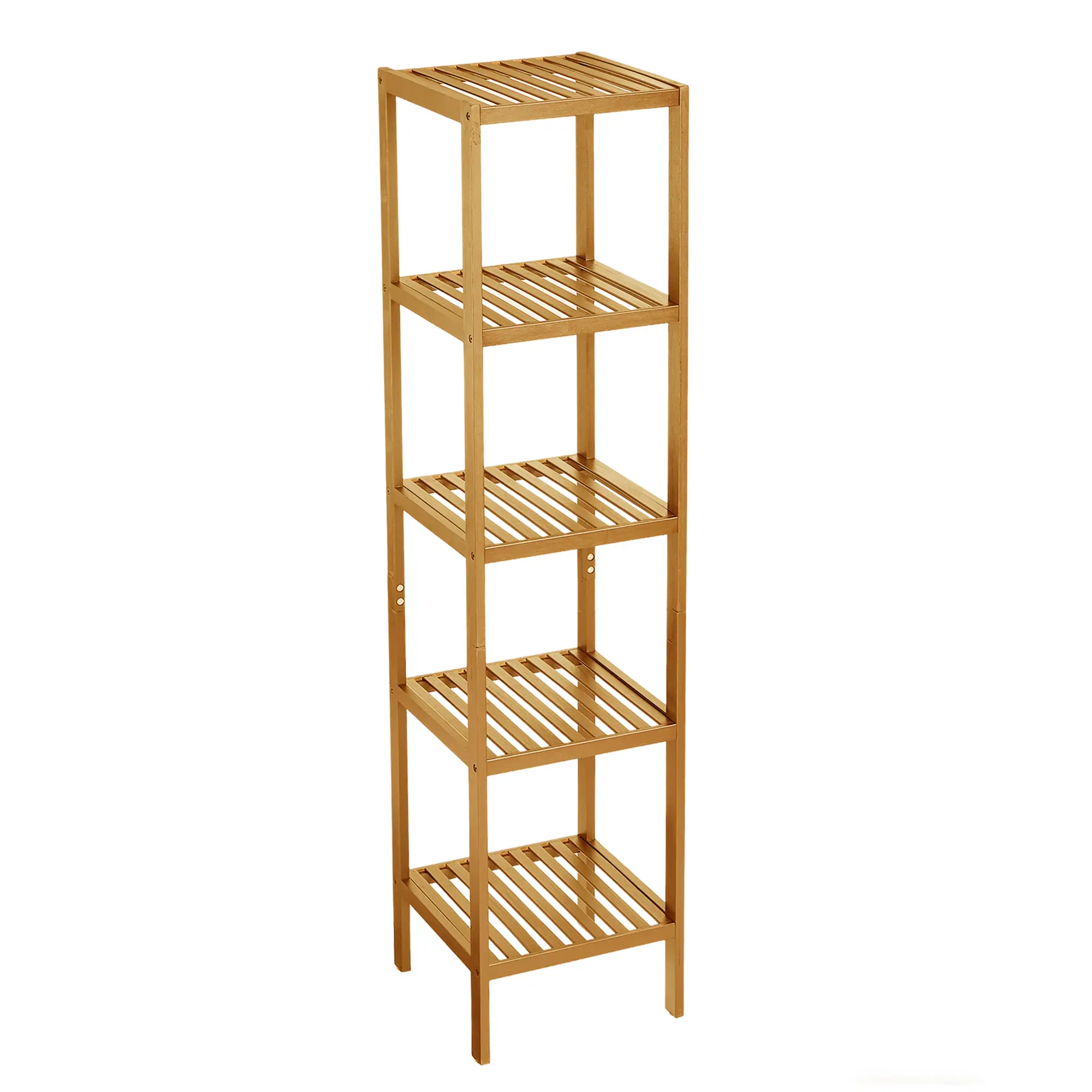 Bamboo Storage Shelf 5-Tier Multifunctional Shelving Unit with Slatted Shelves Standing Towel Rack Corner Rack for Bathroom Entryway Bedroom Kitchen Living Room Balcony 13 x 13 x 57.5 Inches