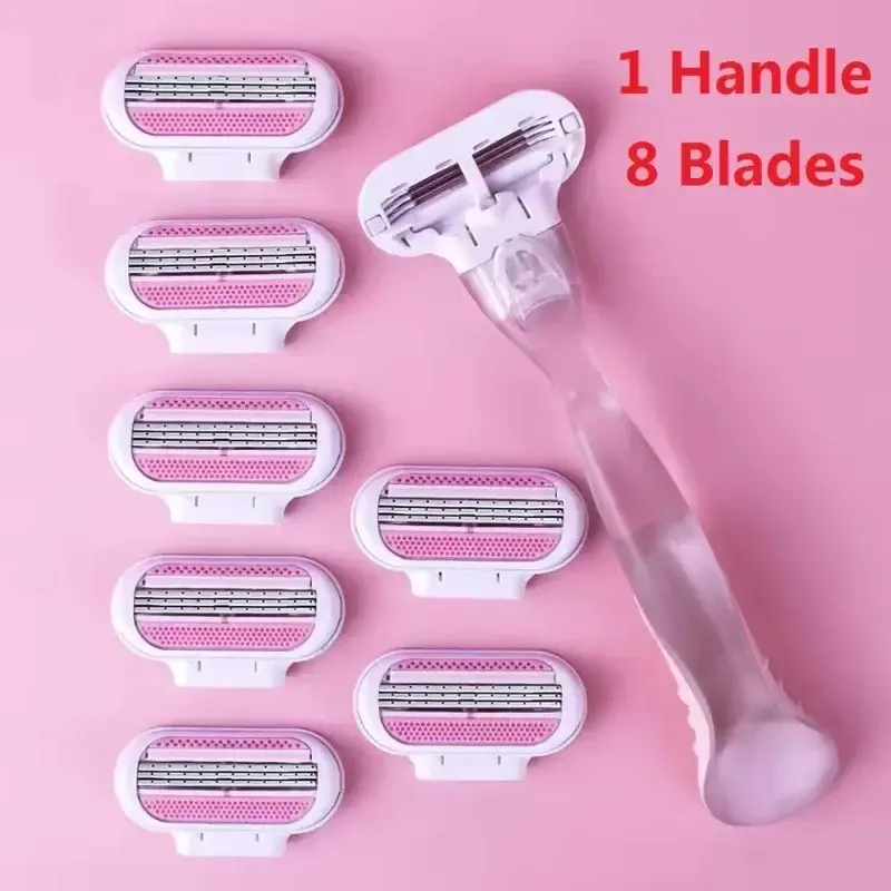 Women's safety razor blade facial/leg/armpit/bikini beauty hair removal shaving compatible shaver 1 handle+8 blade heads Safety Shaving Razors
