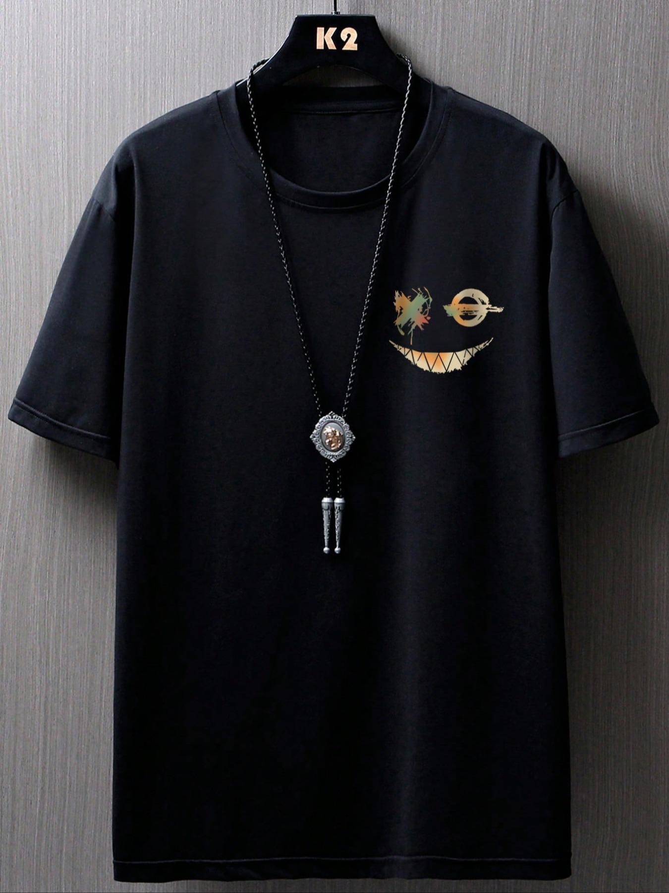 Men's Expression Print Round Neck Tee, Regular Fit Summer Clothes Casual Short Sleeve T-shirt for Summer, Men's Top for Daily Wear, Casual Streetwear Tops ,Men's Solid Color Crewneck Tee for Gym & Casual