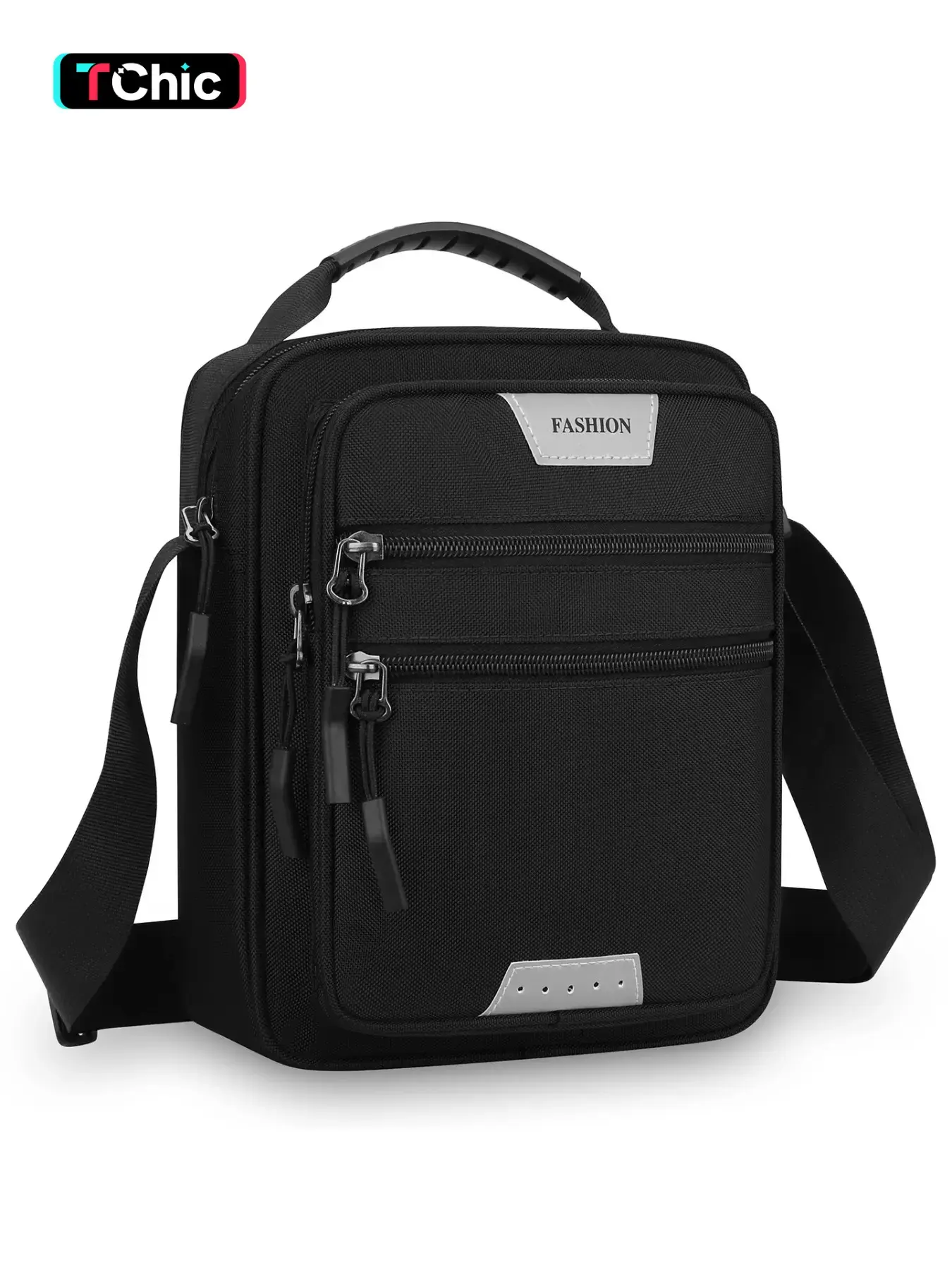 New Style Oxford Vertical Crossbody Bag for Men Double Layer Front Zipper Shoulder Bag Business Color Gray Black Blue with Handle for Work Commute Phone Wallet ID Card Holder Commuter Bag