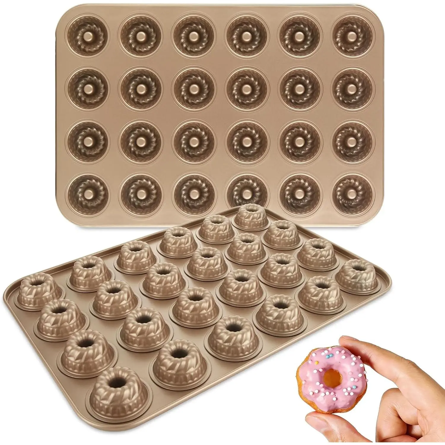 2 Pack Mini Bundlette Cake Pans for Baking, 24-Cavity Mini Fluted Cake Pans, Nonstick Carbon Steel Bundtini Cake Molds, Mini Pound Cake Pan for Cupcakes, Donuts, Cornbread, Brownies, Jellies