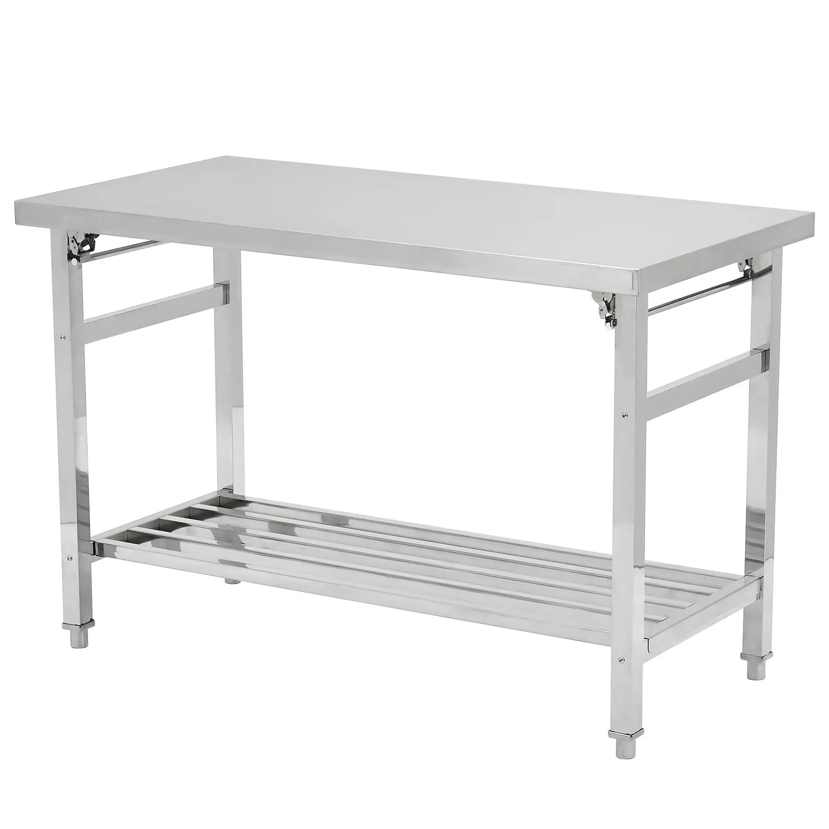 GARVEE Heavy-Duty Rectangular Folding Stainless Steel Workbench - 48x24in Prep Station with Solid Surface, Adjustable Shelf, Portable Space-Saving for Kitchen, Garage