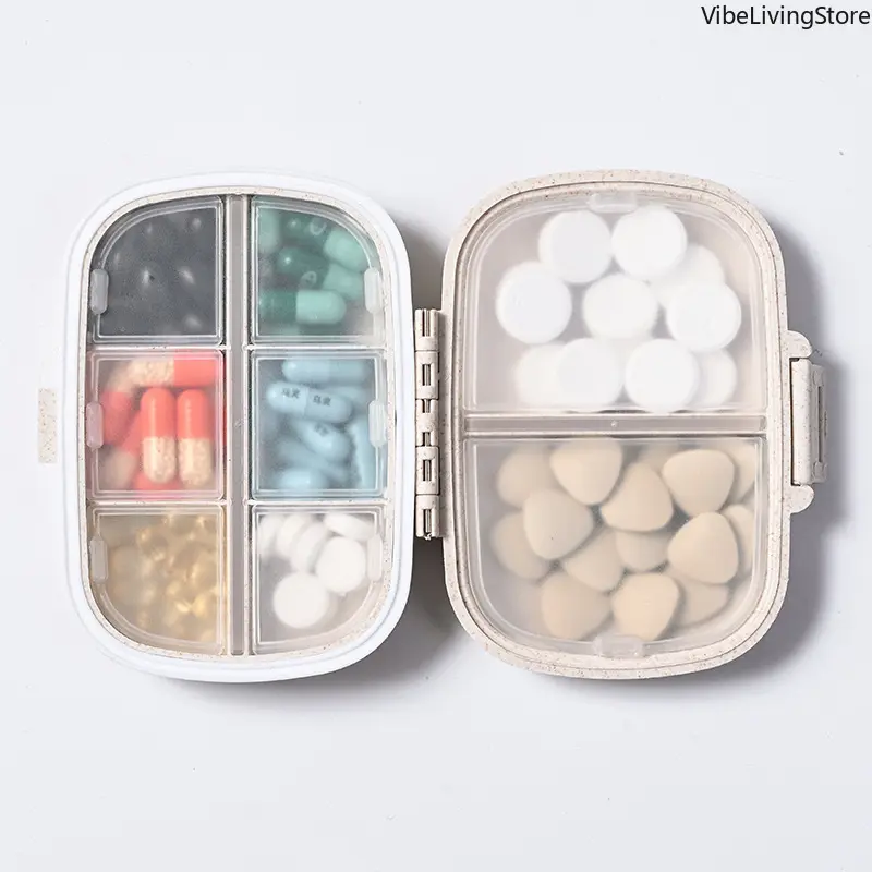 8 Grids Organizer Container For Tablets Travel Pill Box With Seal Ring Small Box For Tablets Wheat Straw Container For Medicines