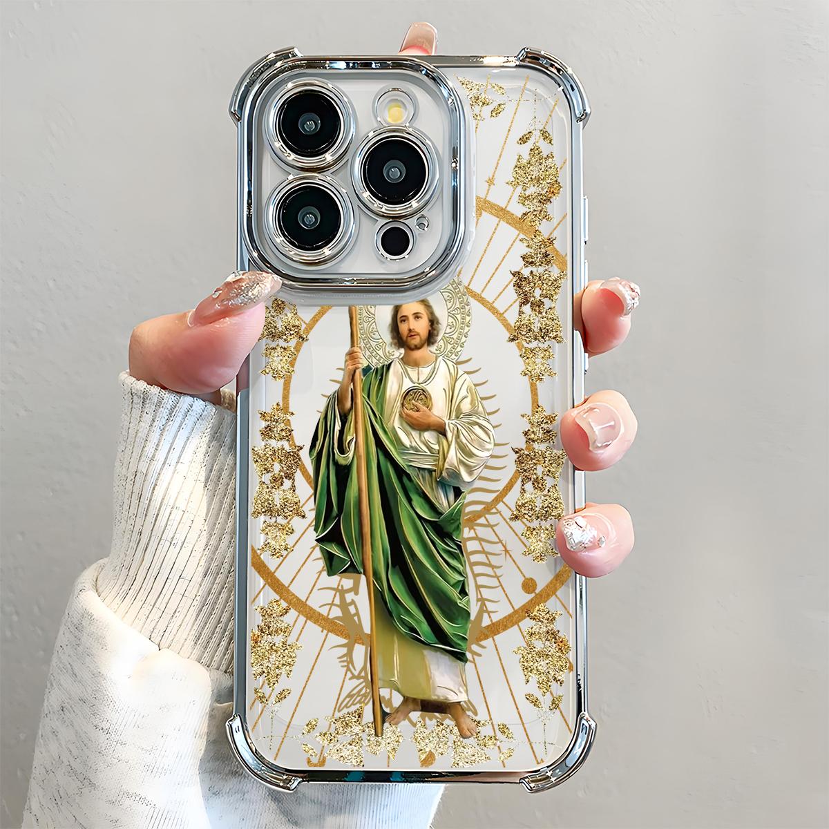 St. Jude Pattern Phone Case, Electroplated Cover with Airbag Shockproof Slim Soft TPU Cover for iPhone 11 12 13 14 15 16 Pro Max Plus Cellphone Shell