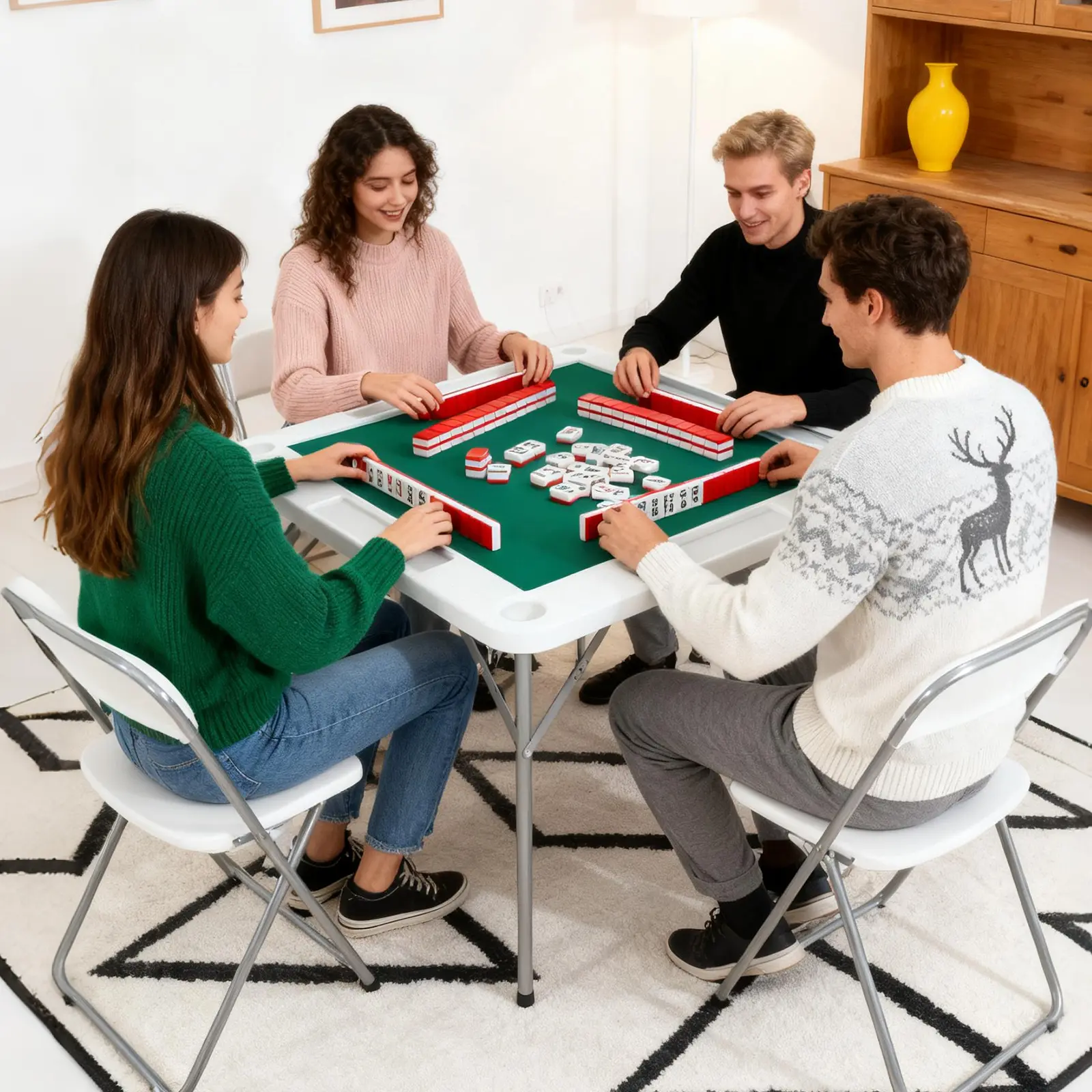 Garvee 4-Player Folding Square Game Table (2 Sizes, 39.4in), Wear-Resistant Green Felt Top with Cup Holders & Chip Trays for Home & Game Night