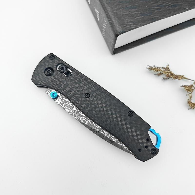 Outdoor Folding Knife – Damascus Steel Blade, Carbon Fiber Grip – EDC Survival Tool for Hiking, Camping & Fishing