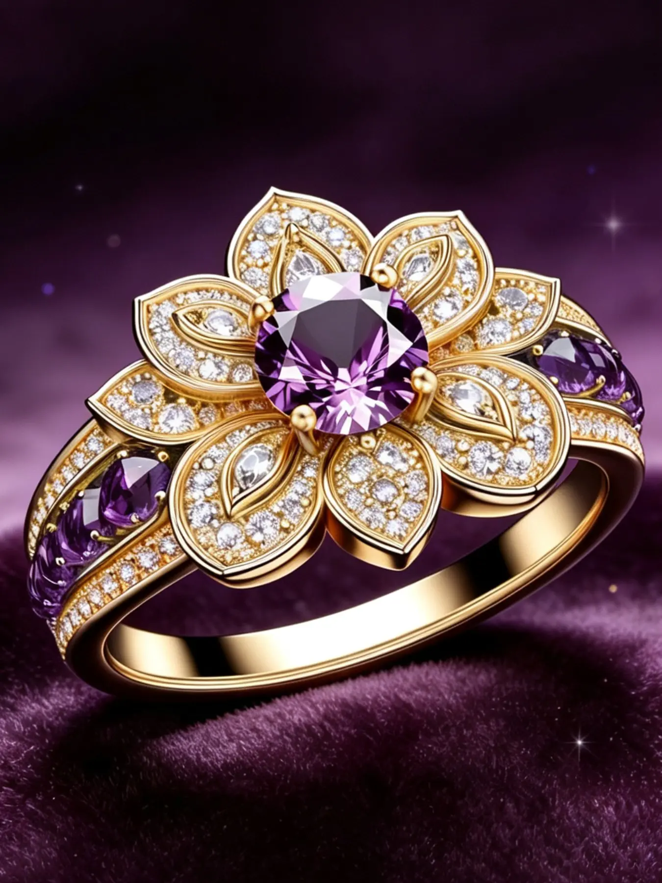 Luxury Purple Flower Rings for Women and Girls Synthetic Crystal Delicate Jewelry Perfect for Engagement Weddings Party, Daily Wear Anniversary Gift for Her