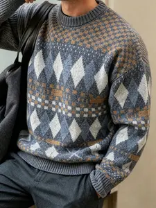 Men's Fashion Casual Fair Isle Pullover Sweater, Essential Layering Piece, Versatile Fall & Winter Wear, Perfect for Inner or Outer Styling