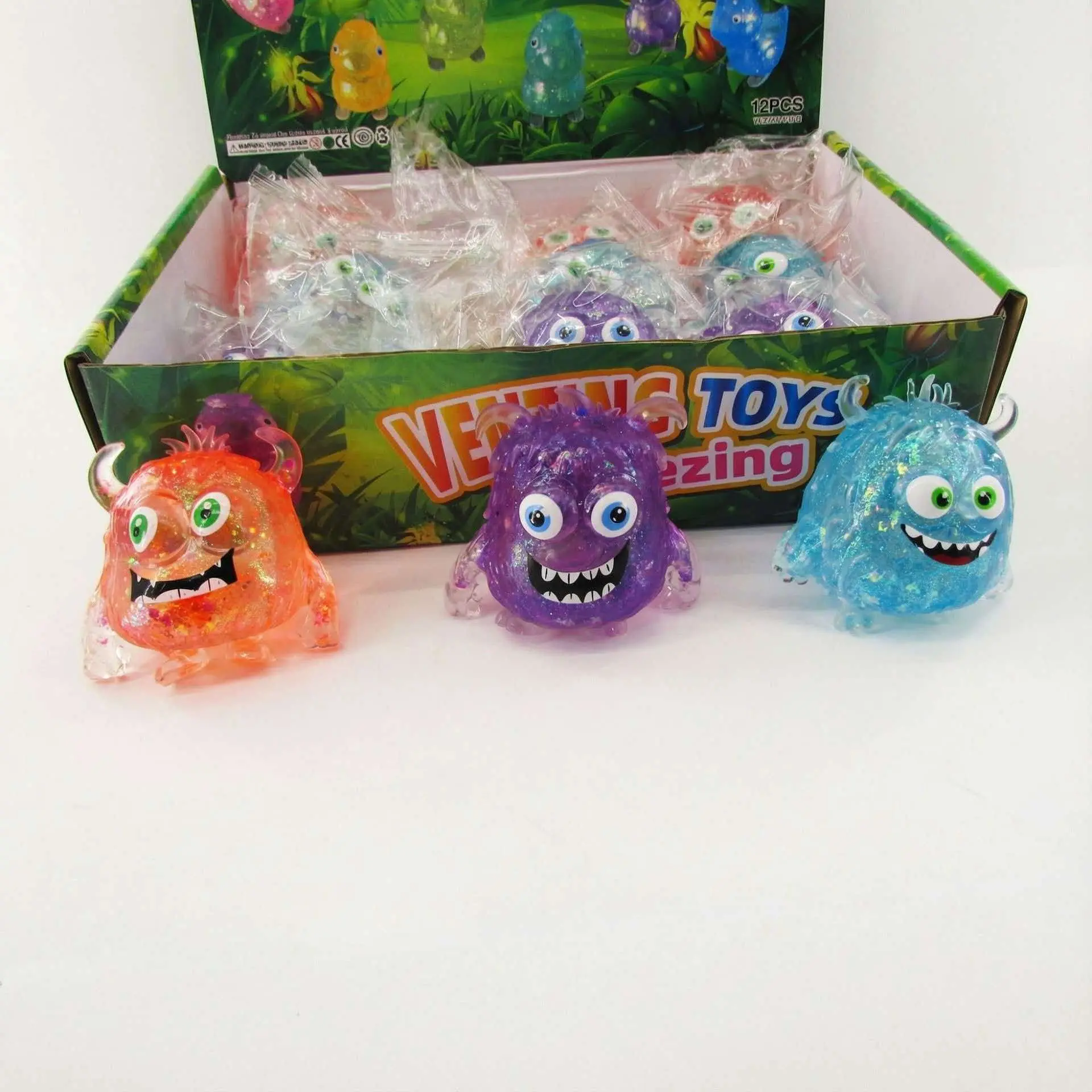 Colorful Monster Crystal Stress Ball with Glitter, Soft Gel Squeeze Toy for Kids, Fun Relief Gift Box, Perfect for Students and Children