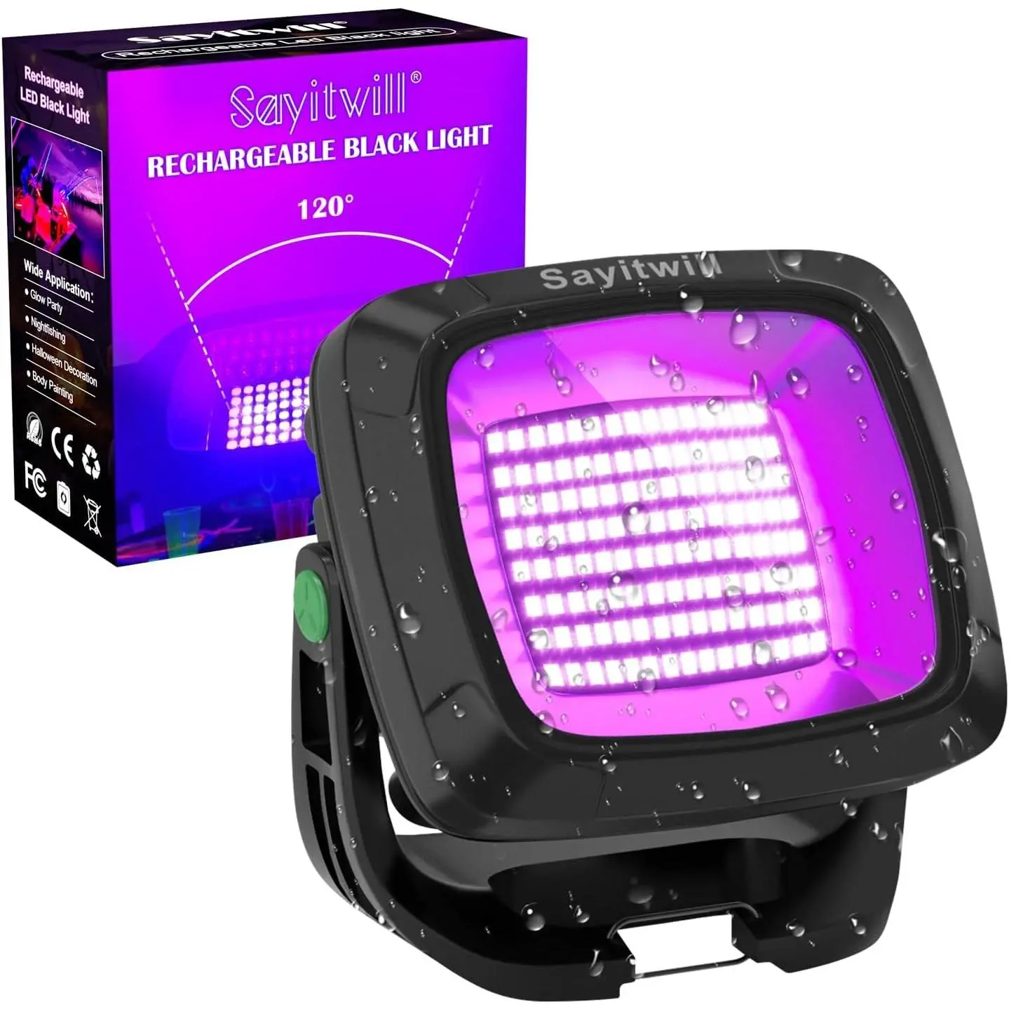 Rechargeable 395nm 6000Amh Battery Powered Portable Cordless Ultraviolet Flood Blacklight for Glow Party Catfishing Halloween Body Painting