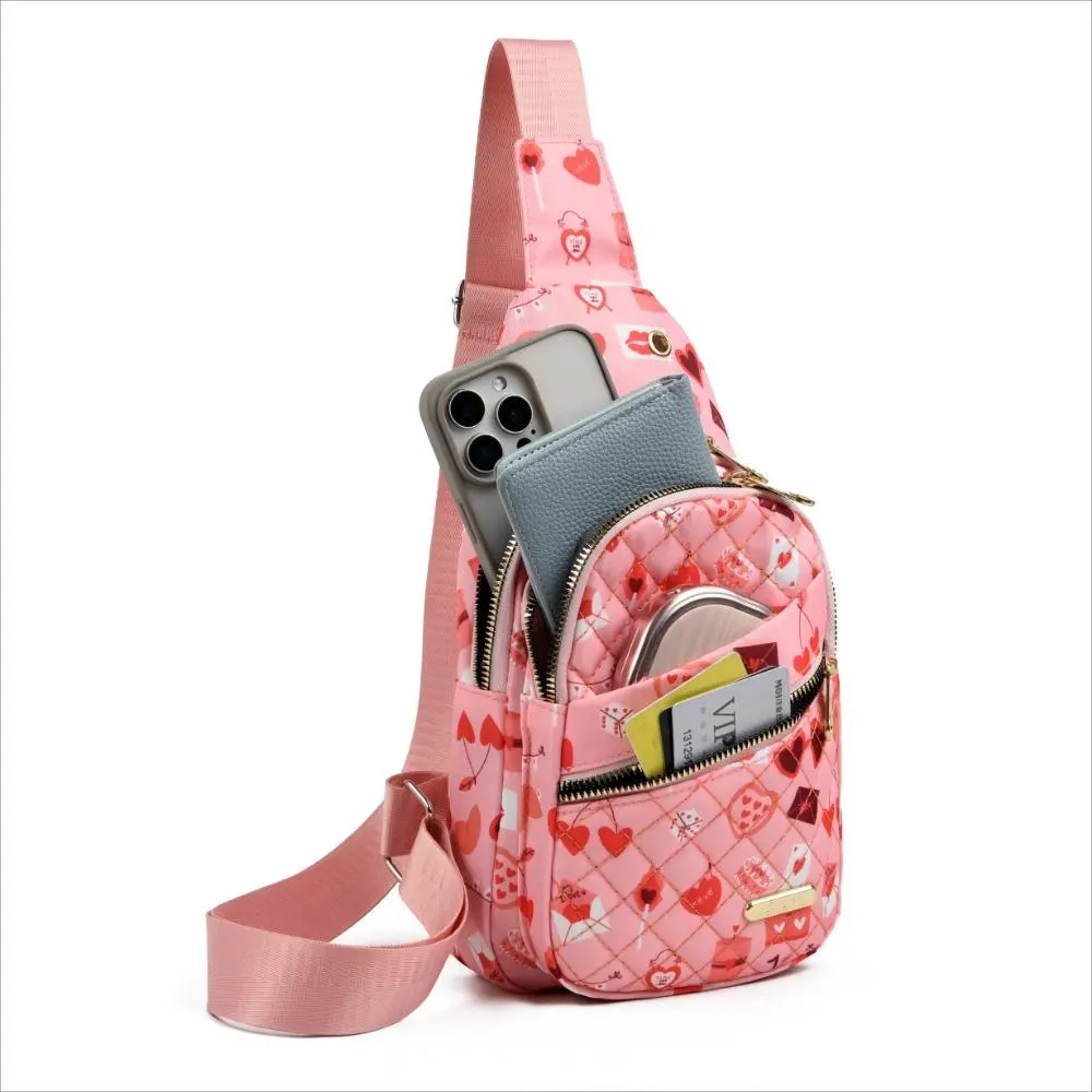 Women's Cute Cartoon Printed Nylon Crossbody Sling Bag - Small, Lightweight, Adjustable, Waterproof, Multi-Pocket Chest Daypack for Travel, Daily Casual Use, Zipper