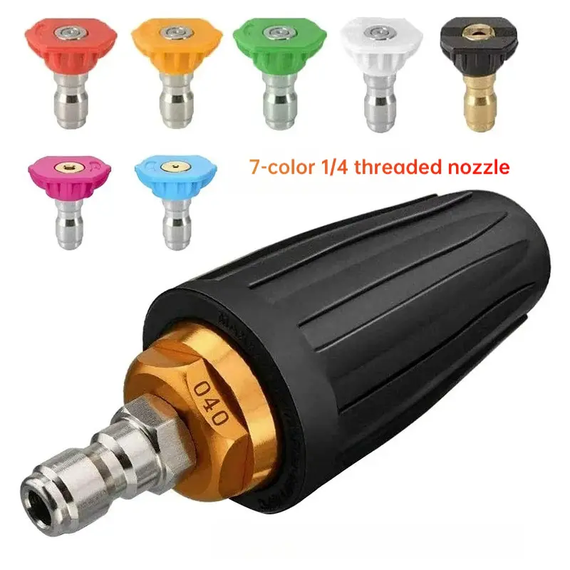 8 PCS Pressure Washer Nozzle Set, 1 Rotating Turbo Nozzle + 7 Color-Coded Spray Tips with 1/4 Inch Quick Connect, 4000PSI Brass High Pressure Washer Nozzle Kit for Car Washing, Driveway, Patio, Deck & Outdoor Surface Cleaning