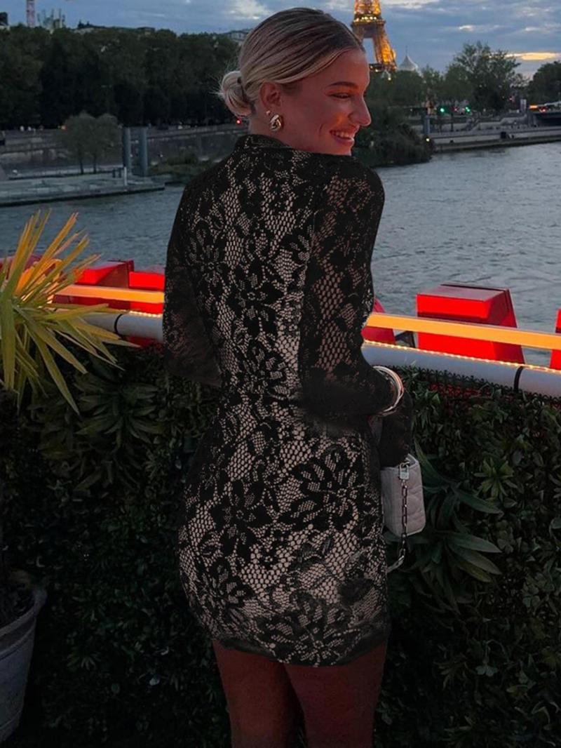 Women's Plain Cut Out Flounce Sleeve Bodycon Dress, Elegant Long Sleeve Short Dress for Party Club Dating Wear, Women's Clothing for Spring & Fall