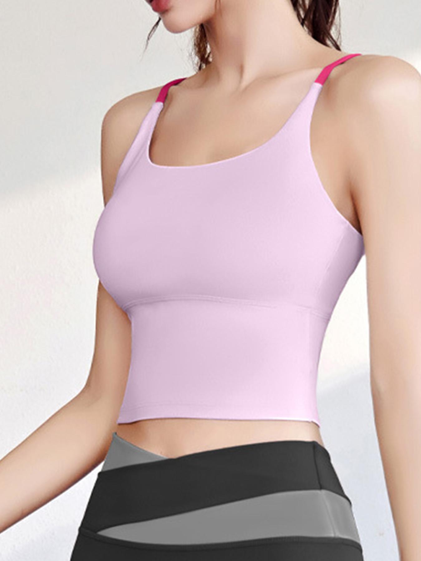 Sporty Women's Plain Criss Cross Sports Bra, Comfort and Durability Sports Crop Cami Top, Ladies Sportswear for Indoor Outdoor Wear, Gym Clothes, Workout Bras, Strappy Sports Bras, Exercise Bra, Stretch Sports Bra