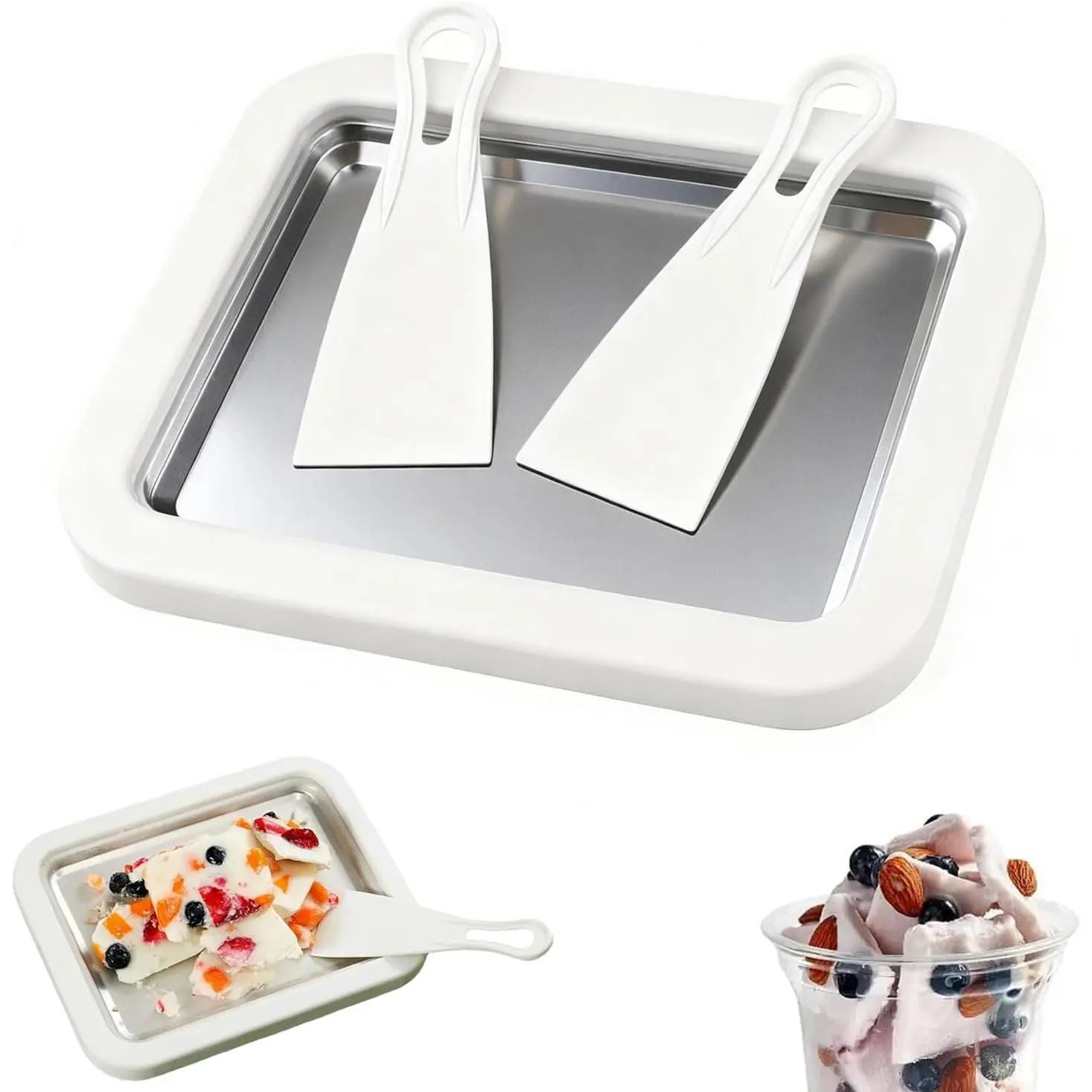 Ice Cream Maker At-Home Rolled Ice Cream Machine with Instant Freeze Tray & 2 Scrapers DIY Fun Family Activity for Yogurt Sorbet Easy to Use Upgraded Freeze Plate Complete Kit