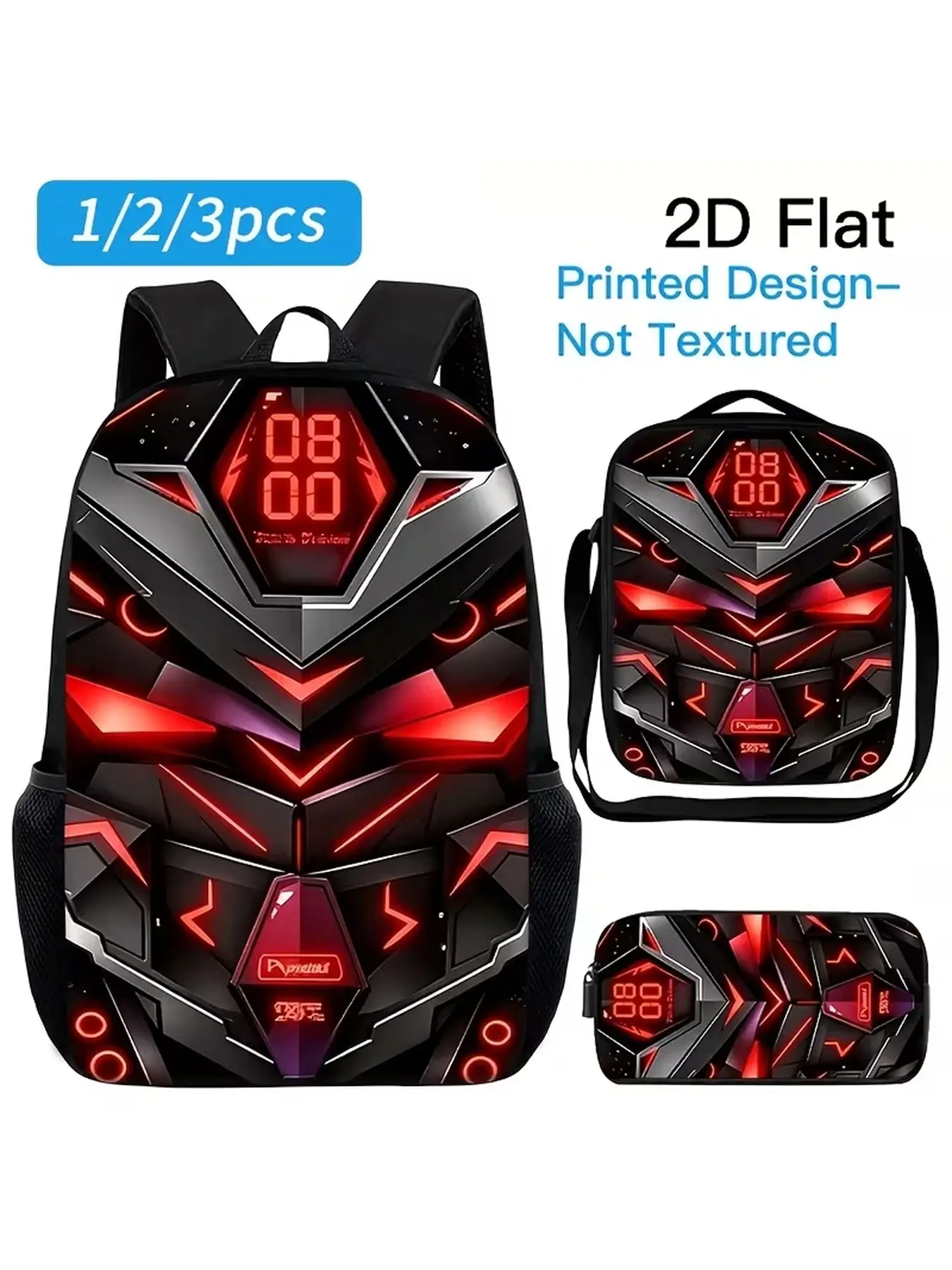 3Pcs Backpack Set, Futuristic Sci-Fi Armor Graphic School Backpack with Lunch Bag & Pencil Case, Back to School Gift, Christmas Holiday Gift for Boys Teens, Large Capacity Student Bookbag