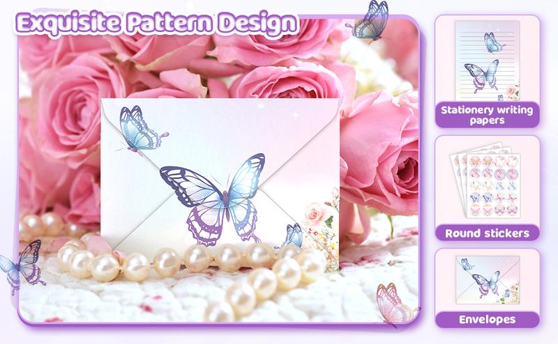 160 Packs Stationery Paper Set (50 Double Sided Stationery Writing Papers 50 Matching Envelopes) 60 Round Dot Sticker, 10 Design(Watercolor,5.5 x 8.25 Inch)