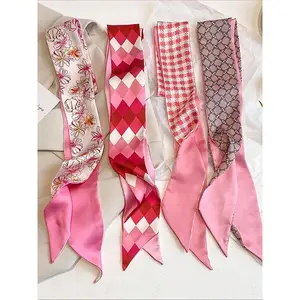 4pcs Women's Elegant Random Plaid Pattern Hairbands, Casual Trendy Silk Scarf, Fashionable Hair Accessories Set for Daily Use