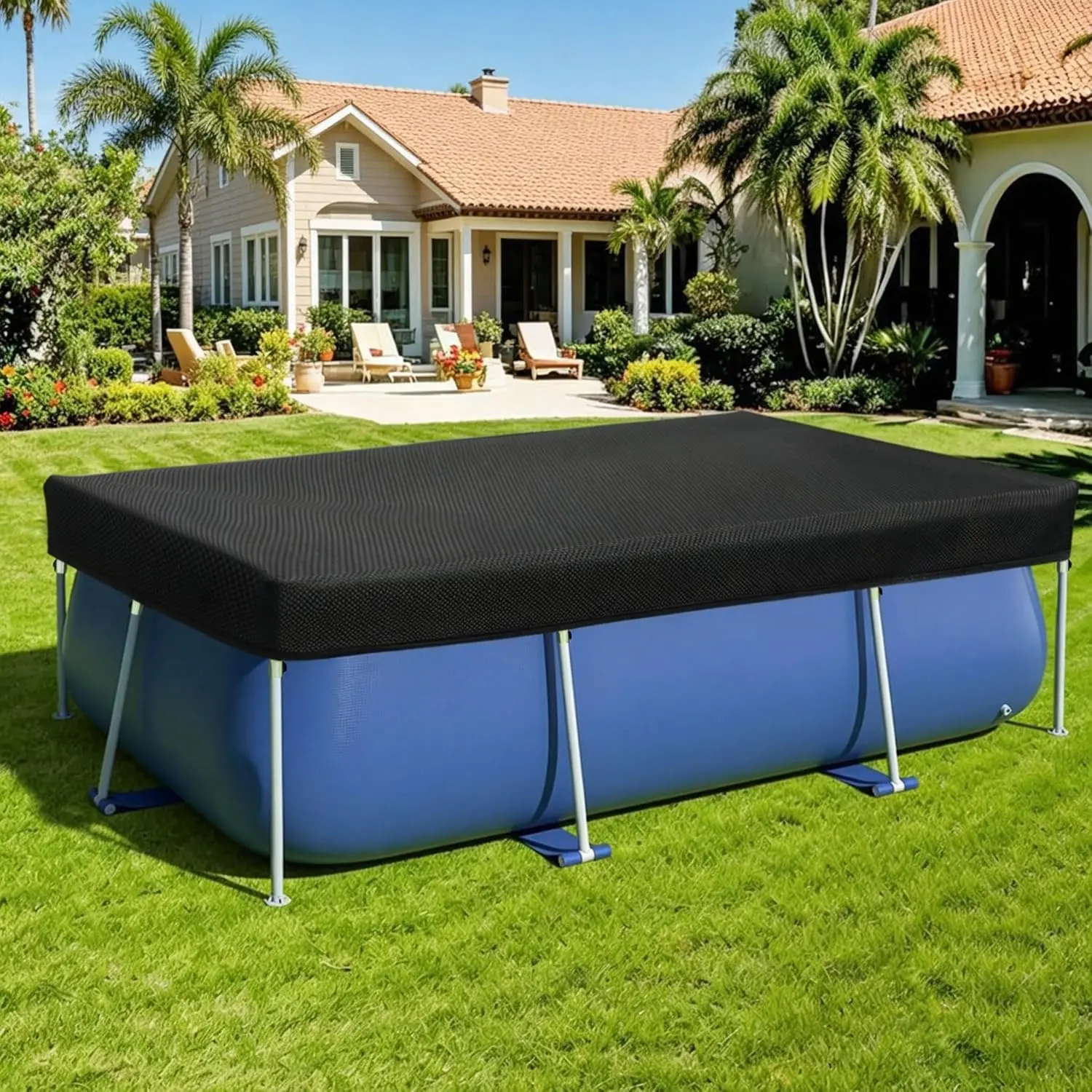 Rectangular Pool Cover, Swimming Pool Cover for Rectangular Above Ground Frame Pool, Improved Version Windproof and  Design (90.6 * 63IN)