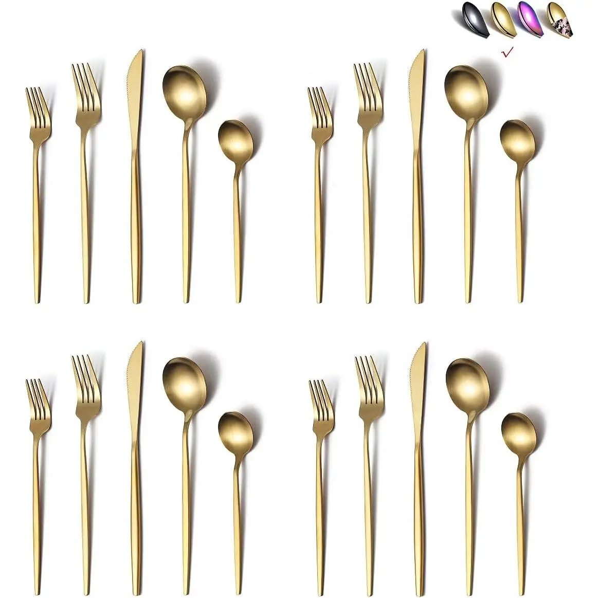 Matte Gold Silverware Set 40 Pieces, Stainless Steel Golden Flatware Set, Titanium Plating Cutlery Set, Matte Gold Utensil Sets, Service Set 8 (Matte Golden)