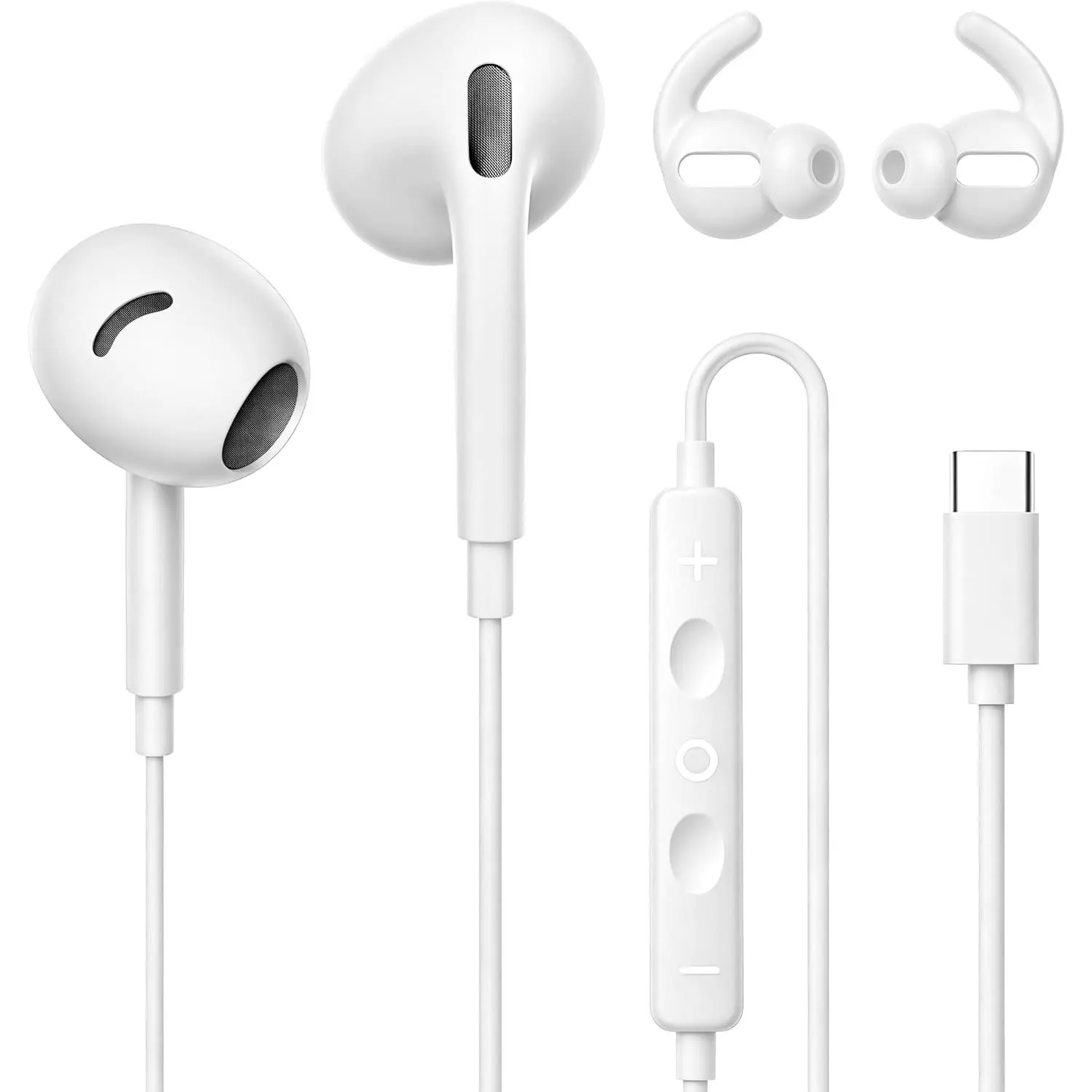 1 Pack USB C Headphones Earbuds for  17 16 15 Pro Max, iPad, Galaxy | Wired USB-C In-Ear Headphones, HiFi Stereo with Noise-Reducing Mic, Volume Control &  Ear Tips for Comfort Fit