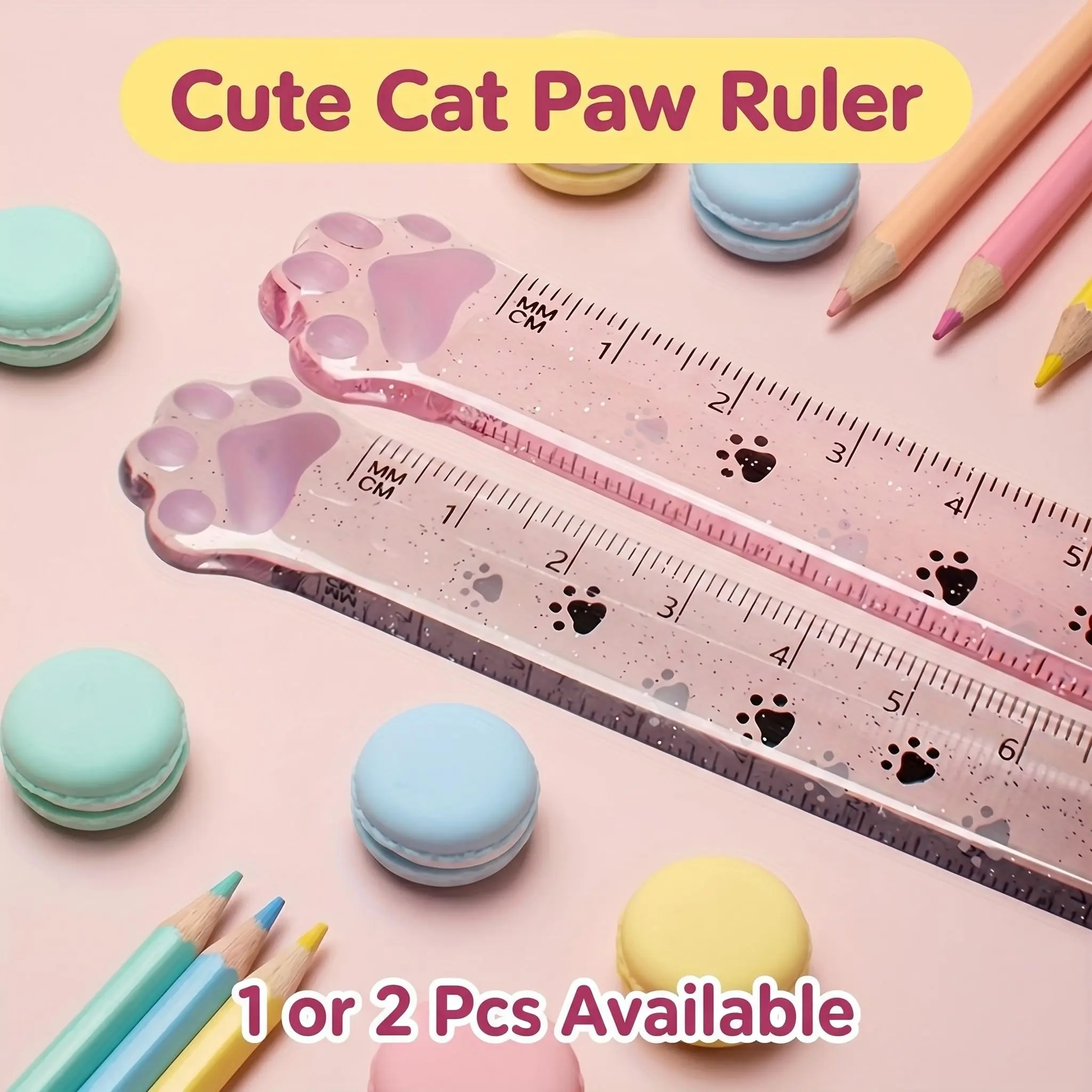 Student Office Essential! Cute Cat Paw Ruler Set, 1/2 Pieces, Perfect for School, Home, Office, Student and Office Use