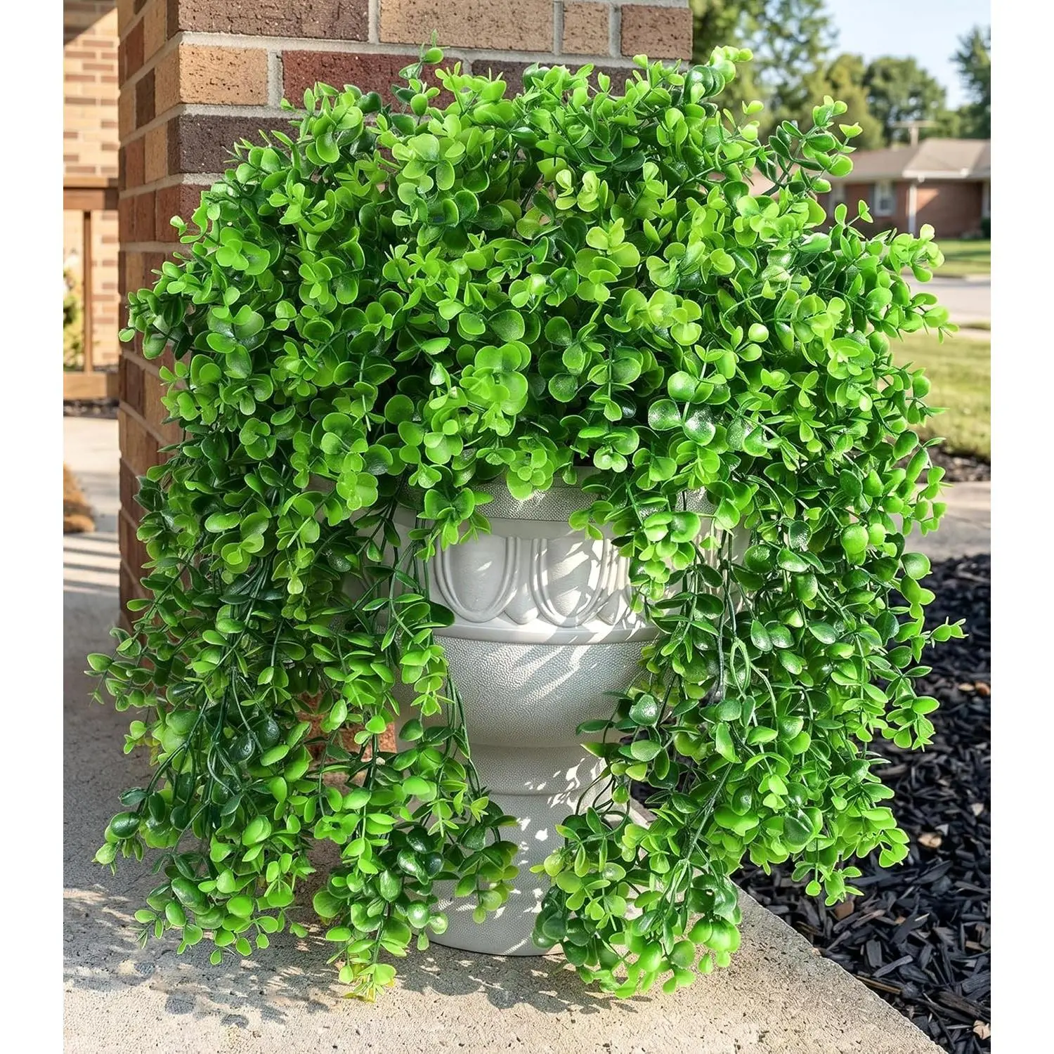 Faux Outdoor Plants Fake Hanging Plants for Outdoor Decorations 2 Pcs Green Faux Eucalyptus Hanging Vine Realistic UV Resistant Artificial Greenery for Planters Porch Garden Yard Patio