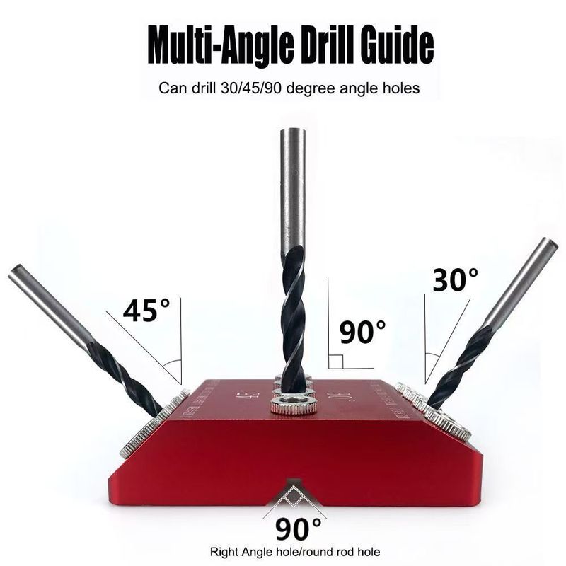 Free shipping  Metal drill bit guide mold, red aluminum angular drill bit kit, used for wooden columns, bolts, railings, decks, stair railings, durable all metal structure
