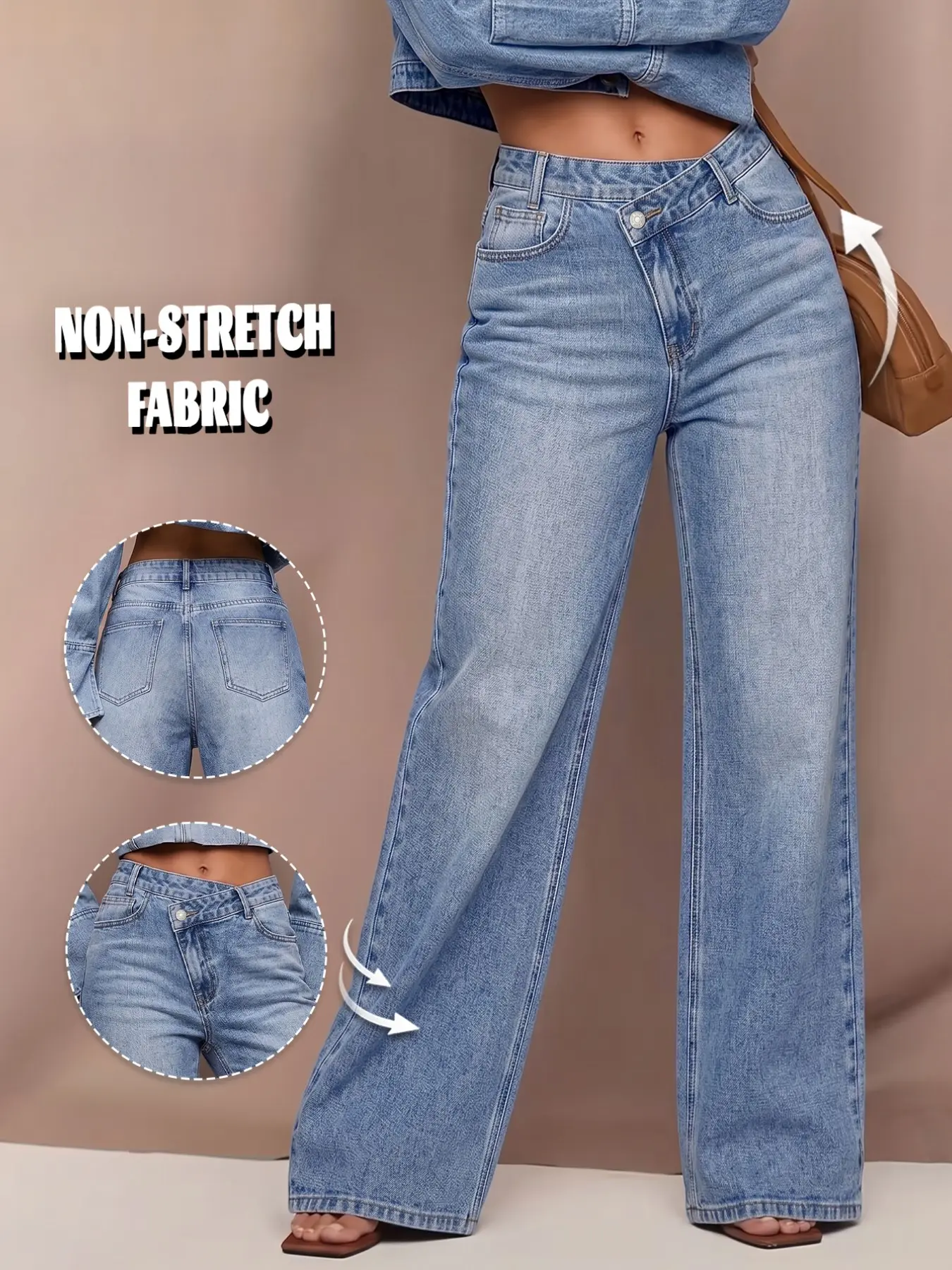 GILIPUR Women High Rise Crossover Asymmetrical Waist Wide Leg Jeans Light Wash Non‑Stretch Denim Pants Trendy Criss‑Cross Waistband Retro Y2K Trousers TChic