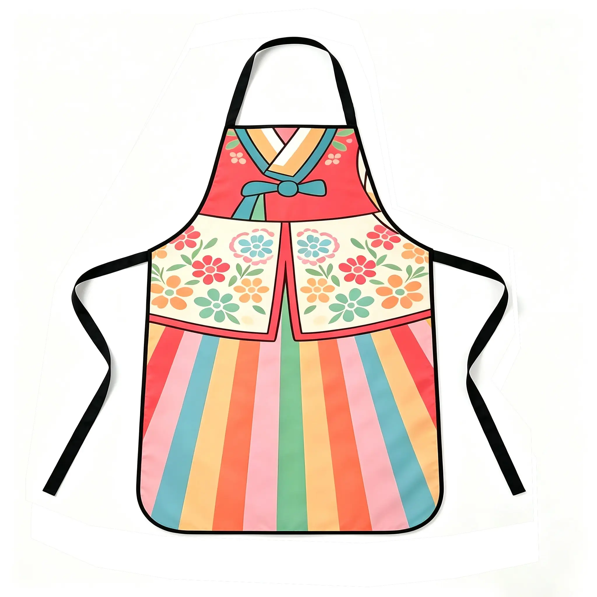 Traditional Hanbok Inspired Printed Apron, Vintage Wedding Art Kitchen Cooking Apron, Geometric Pattern, Unisex Design