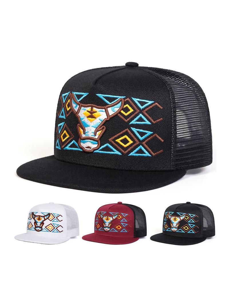 Unisex Vintage Bull Head & Letter Pattern Trucker Hat, Casual Outdoor Sports Hat for Men & Women, Fashion Accessories for Daily Wear, Trucker Hats Women