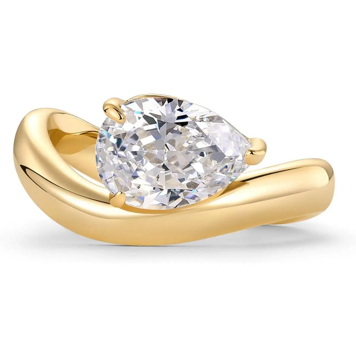 Gold Plated Wavy Engagement Ring for Women | Solitaire Cubic Zirconia Wedding Band & Promise Rings for Her | Trendy Fashion Jewelry