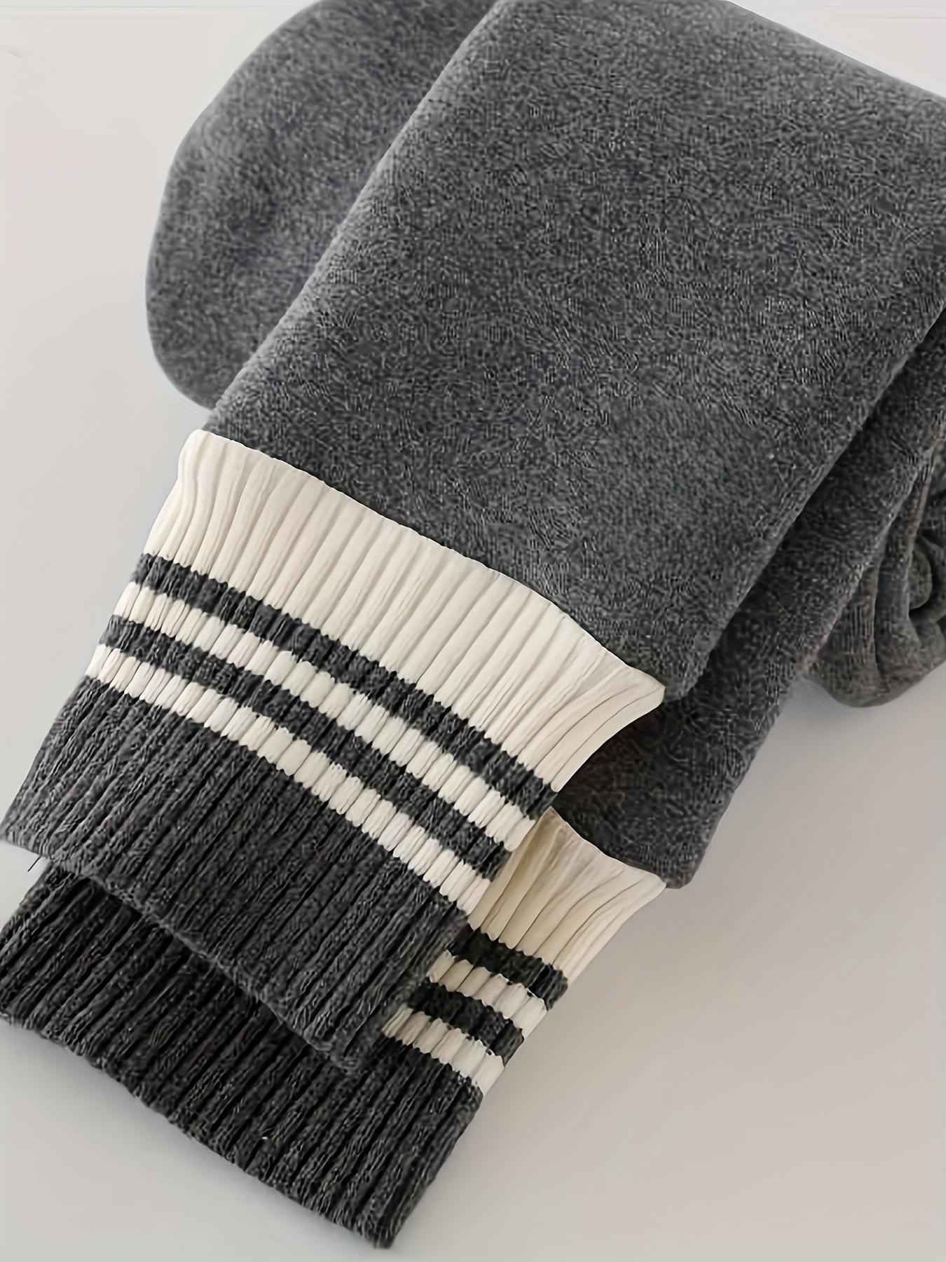 Girls' Thermal Winter Leggings - Thick Tights with, 9/10 Length Slim-Fit Pants for Cold Weather, Machine Washable Warm Underwear (White/Dark Grey) - Baby & Clothing