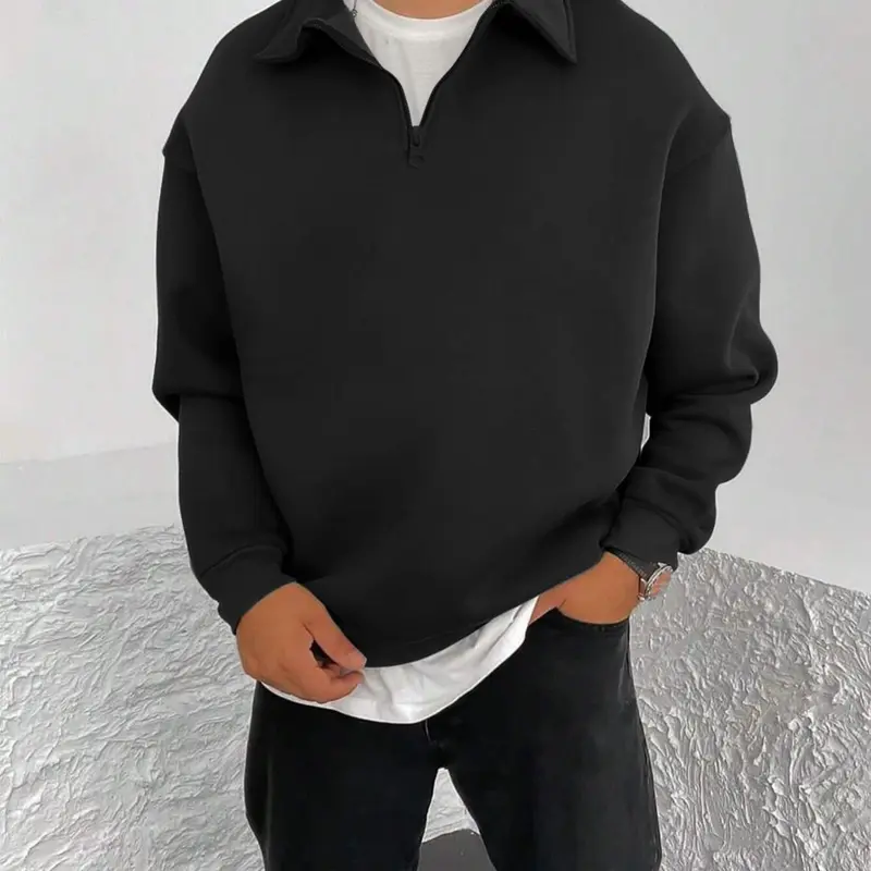 Men's Solid Color Drop Shoulder Half Zip Sweatshirt, Regular Fit Casual Long Sleeve Collared Pullover for Fall & Winter, Valentine's Day Gift for Men, Men's Clothes for Daily Wear, Menswear