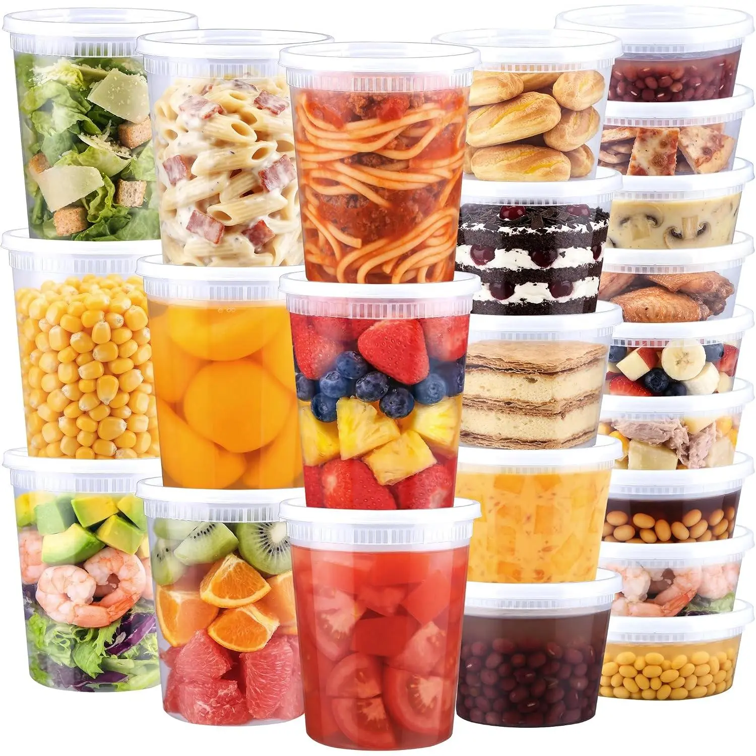 60 Sets Deli Containers with , 32/16/8 oz X 20 Set Each, Leak-Proof &  Airtight Stackable Takeout Plastic  Storage Containers, Freezer/Microwave/Dishwasher Safe