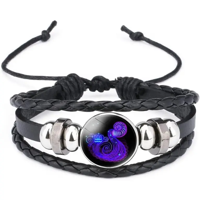 Zodiac Signs Spirit Bracelet For Women Men Glow in the Dark Zodiac Leather Multilayer Adjustable  Woven Wristband Bracelet    for Constellation Lover