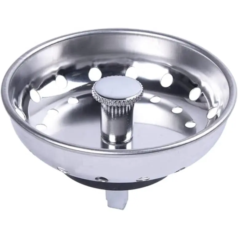 Kitchen Drop-in  Basket Strainer  for  Standard Drains (3-1/2"),  304 Stainless Steel  W/Rubber Stopper 1 Pack