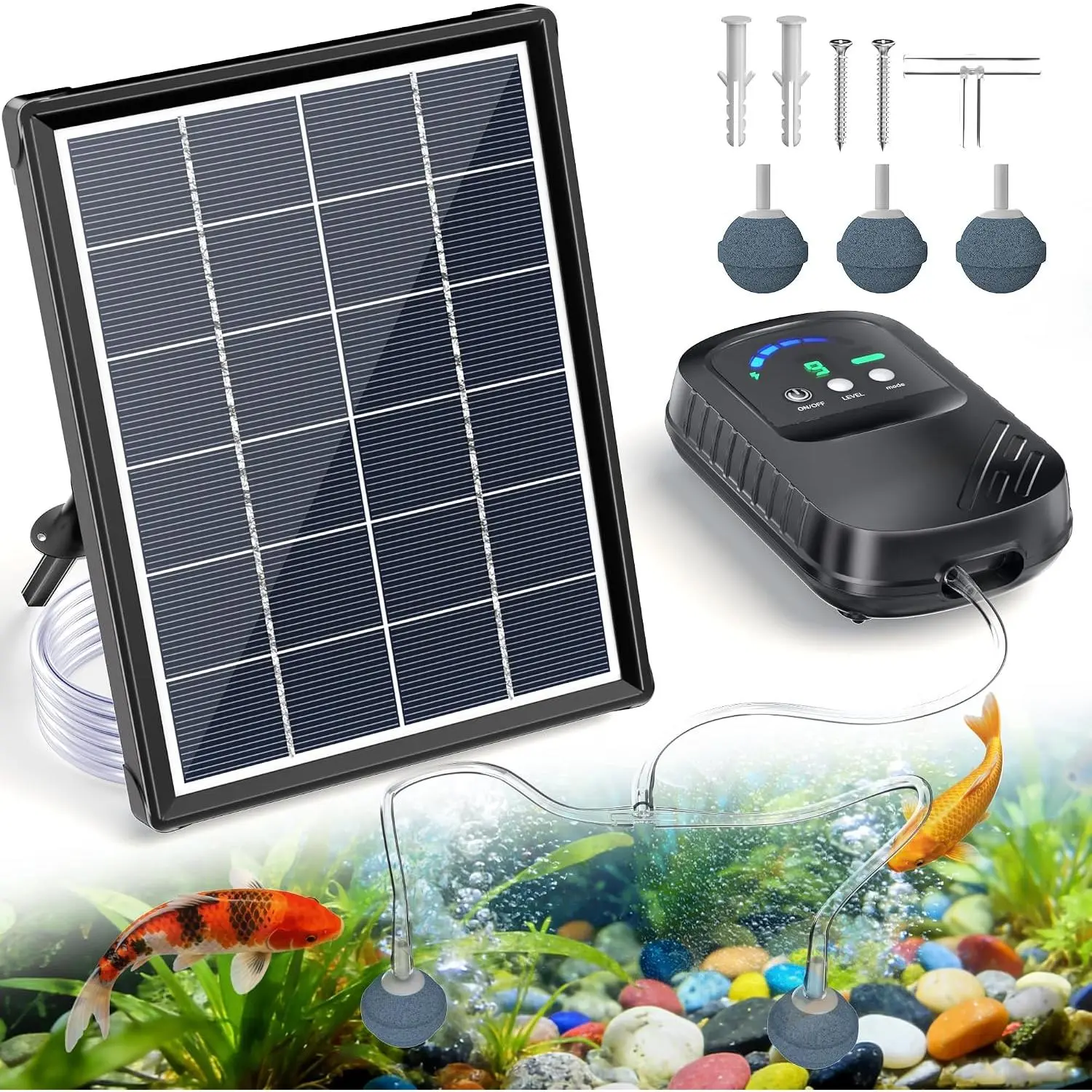 Solar Pond Aerator, Solar Air Pump with Adjustable Airflow, Quiet Solar Pond  Pump for Koi Pond, Garden Pond, Fish , Hydroponics