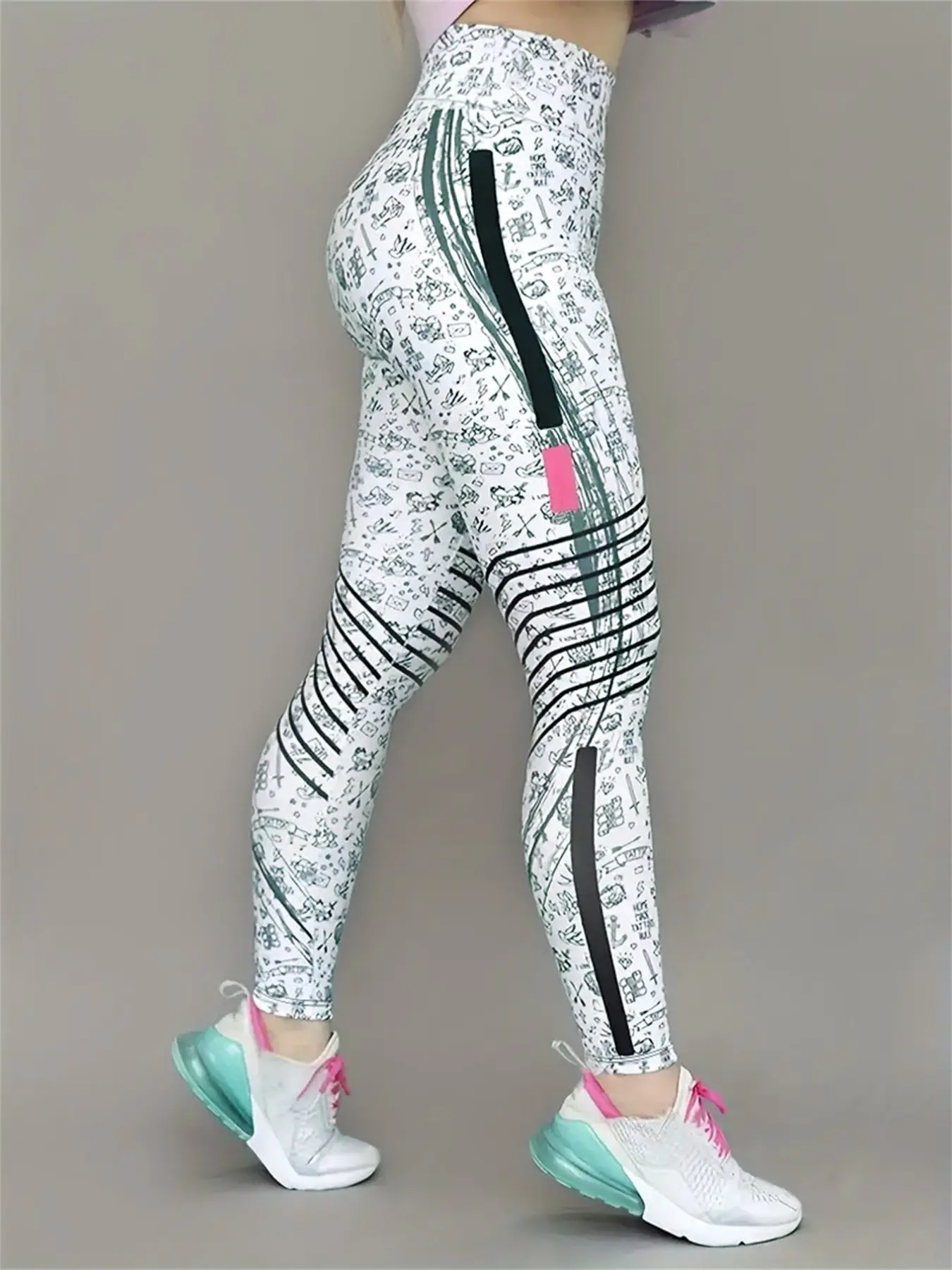 Women's Printed High-Waisted Yoga Pants, Sporty Fitness Long Tight Pants, Comfortable Workout Apparel for Women