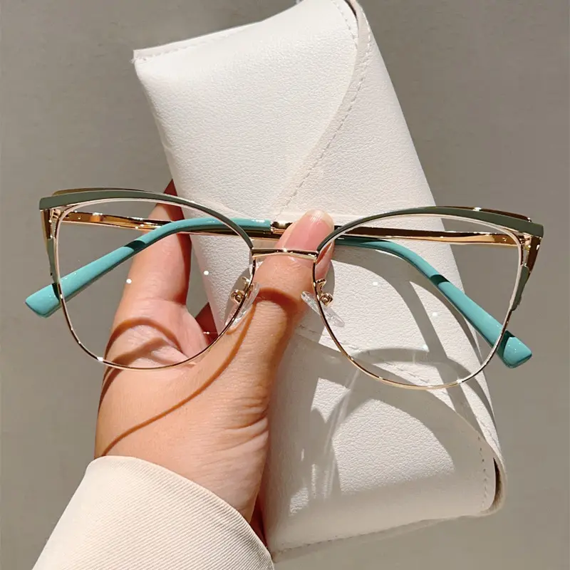 Cat Eye Blue Light Blocking Eyeglasses, Luxury Metal Frame Business Office Glasses, Prescription Friendly Clear Lens Makeup-Friendly Eyewear