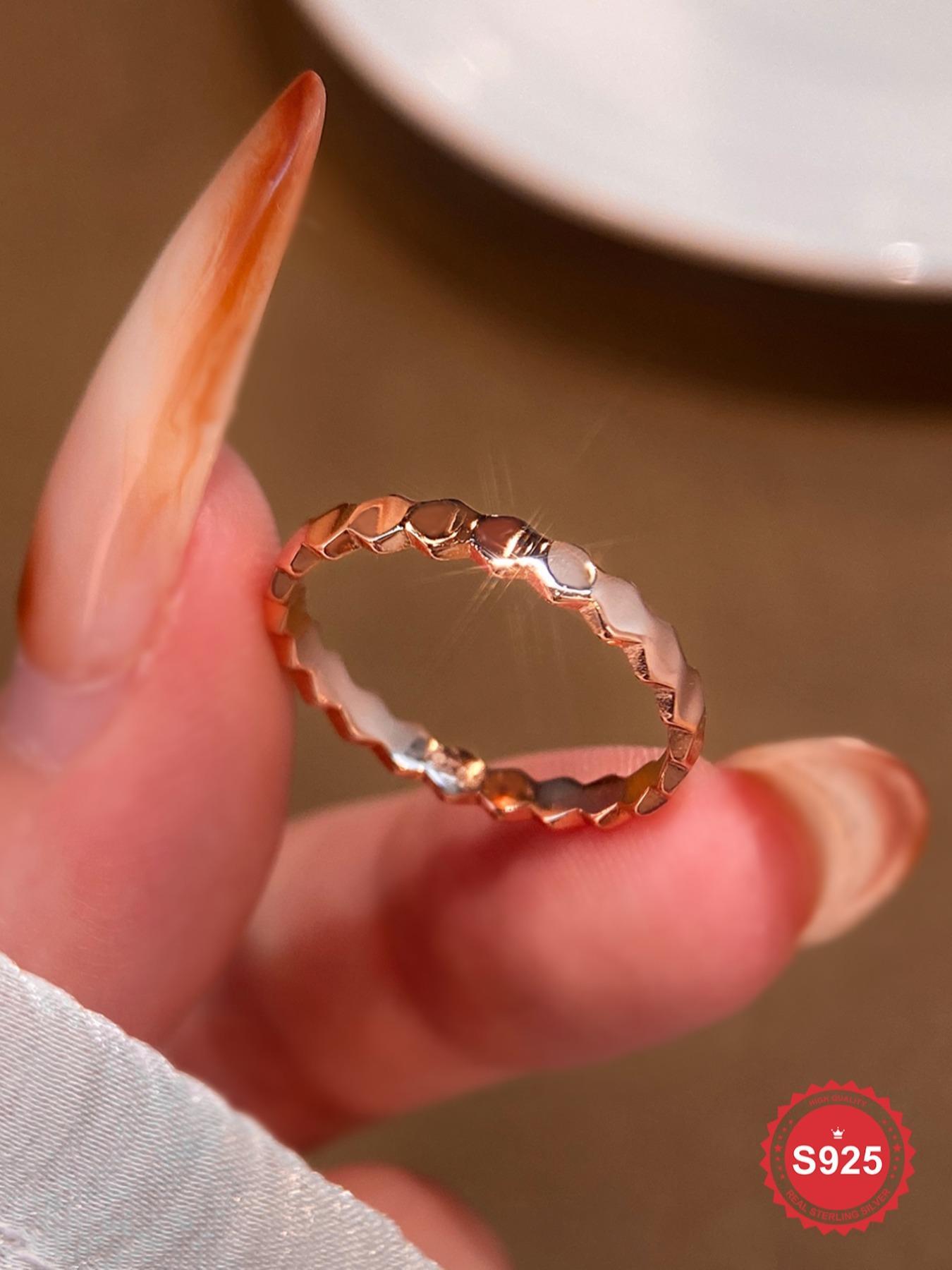 925 Sterling Silver Simple Honeycomb Design Ring, Fashion Personality Accessories for Women & Girls, Trendy All-match & Exquisite Jewelry for Birthday Gift