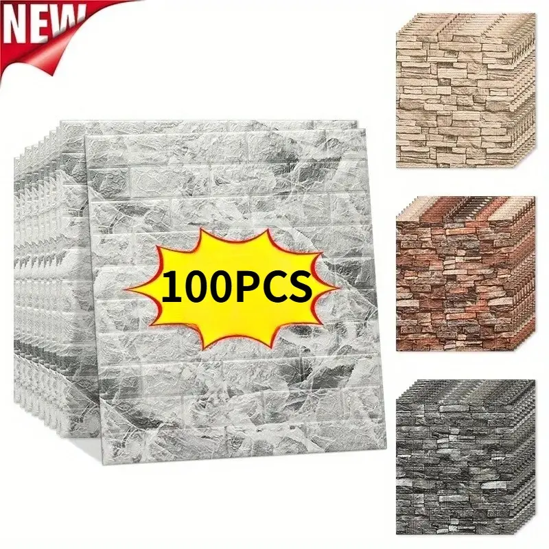 100pcs Self-Adhesive Brick Wallpaper, Easy Clean and Cut, 38.5cmx35cm, Ideal for Living Room, Kitchen, Bedroom, Office Decor