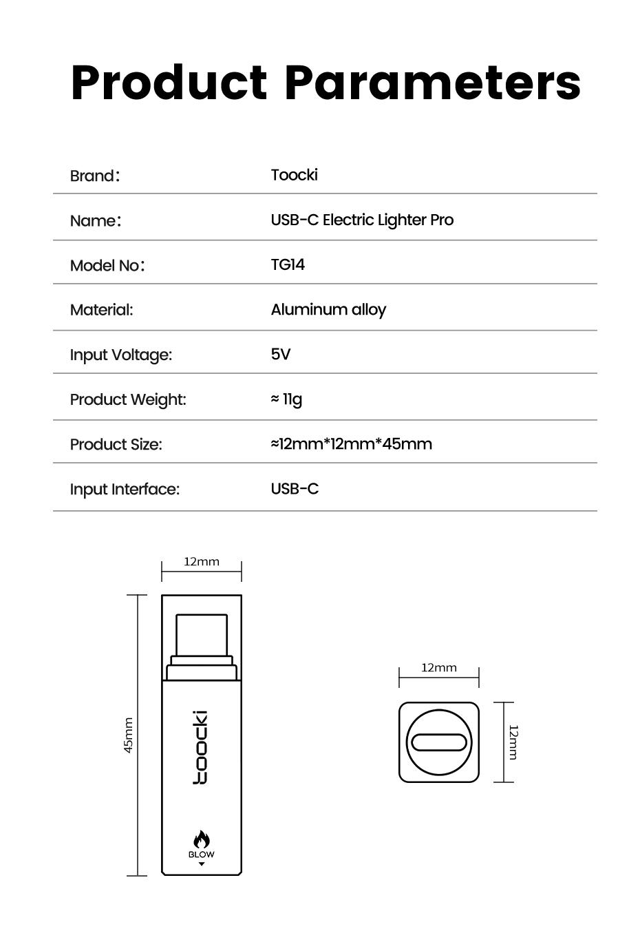 Toocki TG13/14 Type-C Mini Electric Lighter Plug&Play Blow to Light Mobile Cigarette Lighter Flameless Windproof Fast Ignition