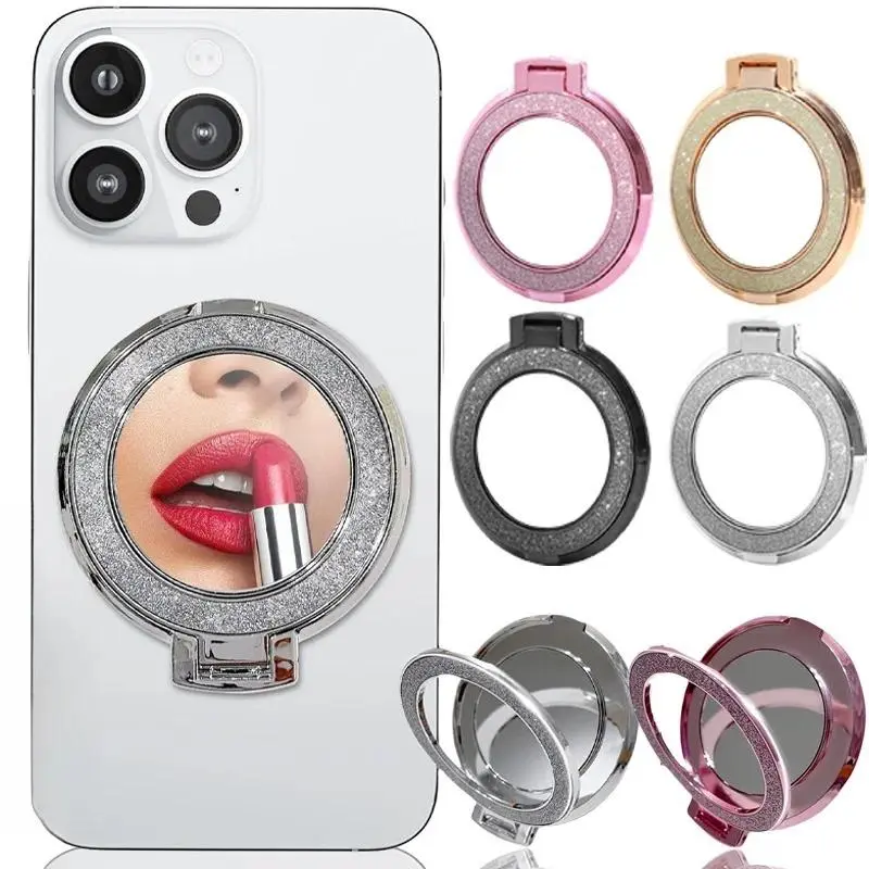 Glitter Mobile Phone Holder Ring Grip Round Mirror Cellphone Mount Stand for iPhone Samsung Universal Phone Kickstand