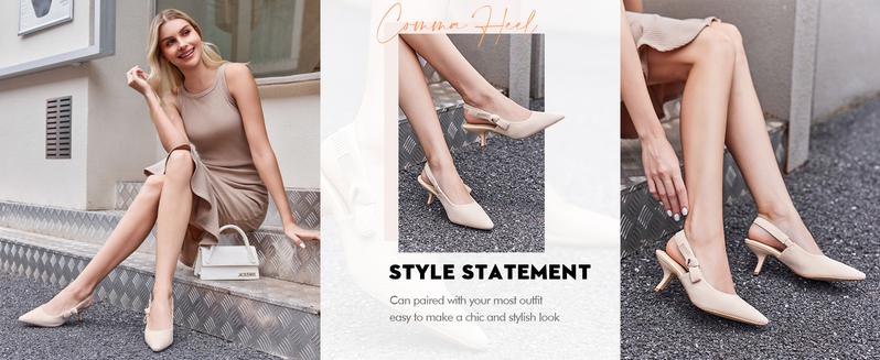 Coutgo Womens Slingback Kitten Heels Closed Pointed Toe Bowknot Knitted Slip On Work Pumps Dress Shoes