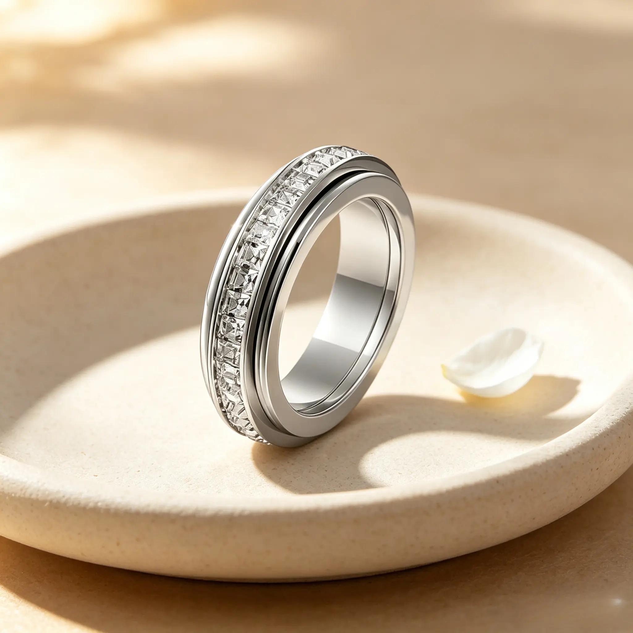 Rotatable Anxiety Ring with Cz Gemstone, Unisex Stress Relief Fidget Toy, Perfect Wedding Promise Gift, Fashion Promise Ring, Men and Women Jewelry`