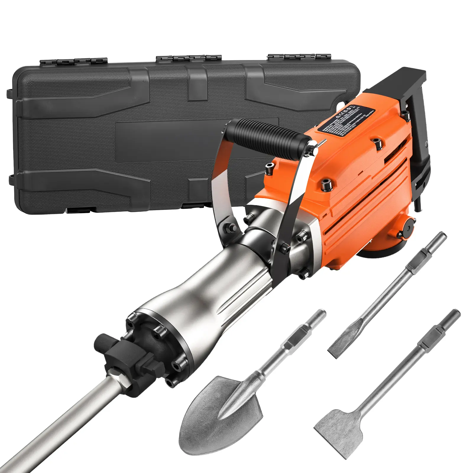 Demolition Jack Hammer, 2200W Electric Jackhammer Heavy Duty, 1440 BPM Concrete Breaker 6pcs Chisels Bit Chipping with Case